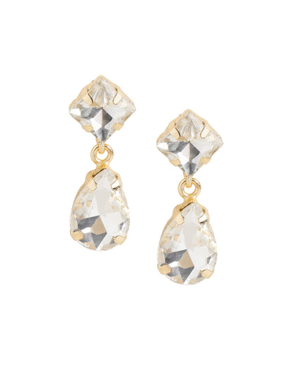 Gold Plated Stunning Princess &amp; Dangling Pear Solitaire Earrings