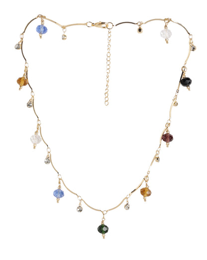 Gold Plated CZ and Crystal Multicolor Charm Necklace