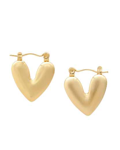 Gold Plated Huggie Puff Heart Hoop Earring