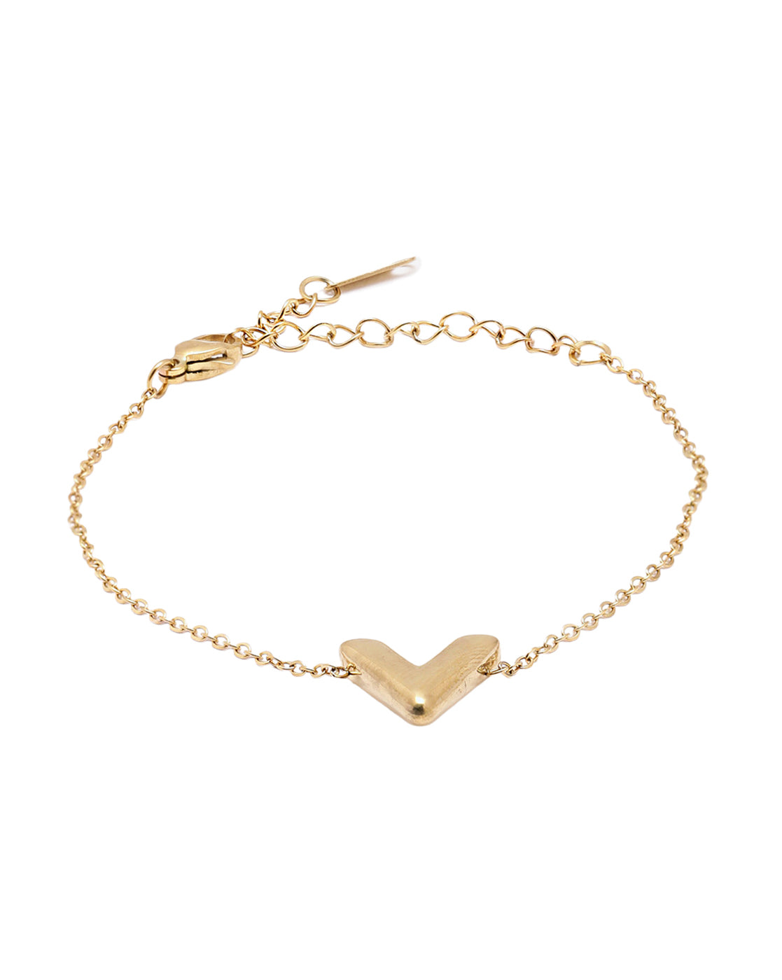 Gold-Plated Petite V Shaped Heart Adjustable Bracelet
