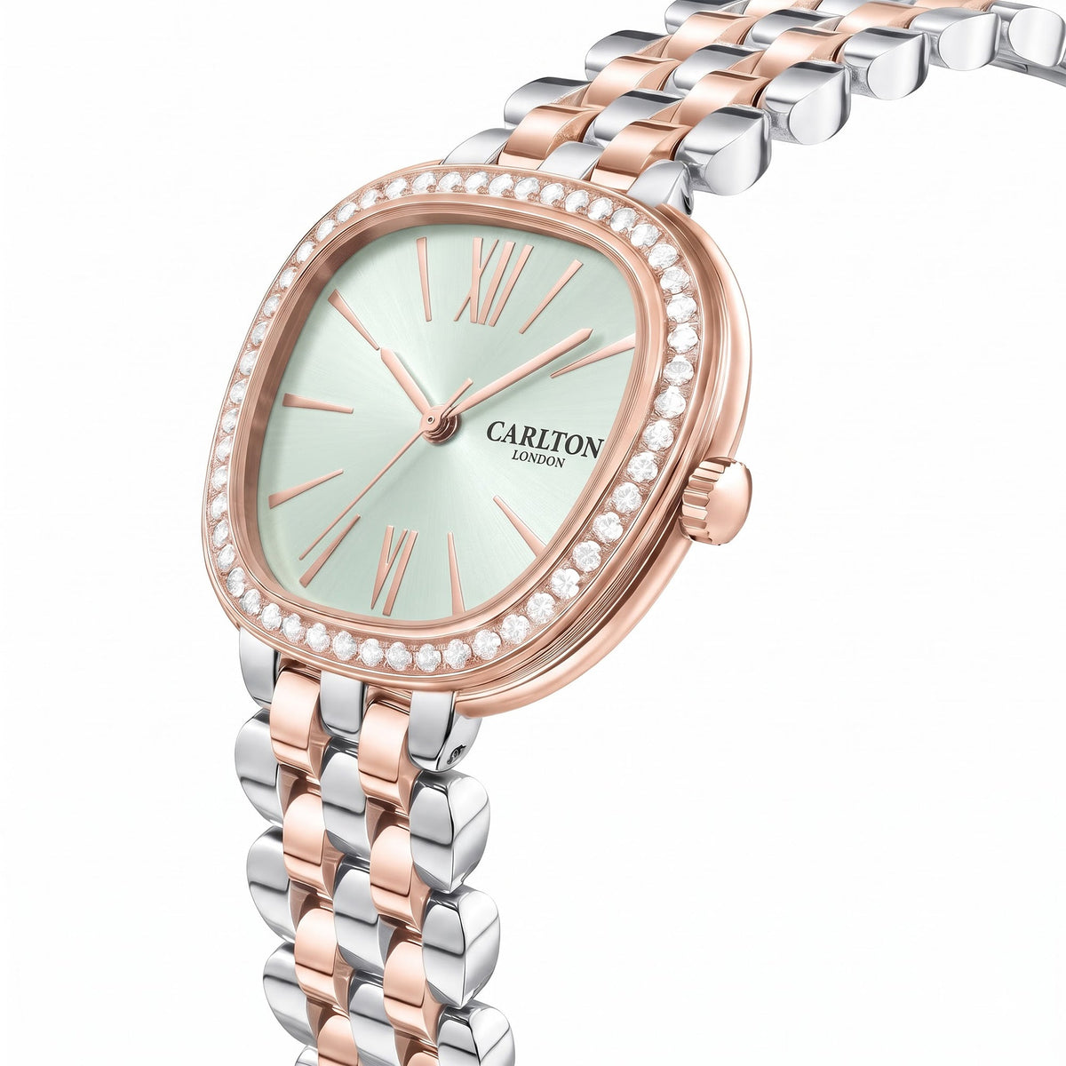 Carlton London Maisie Women’s Watch - Mint Green Rectangle Dial, Dual Tone Stainless Steel Strap - MSDTMNT