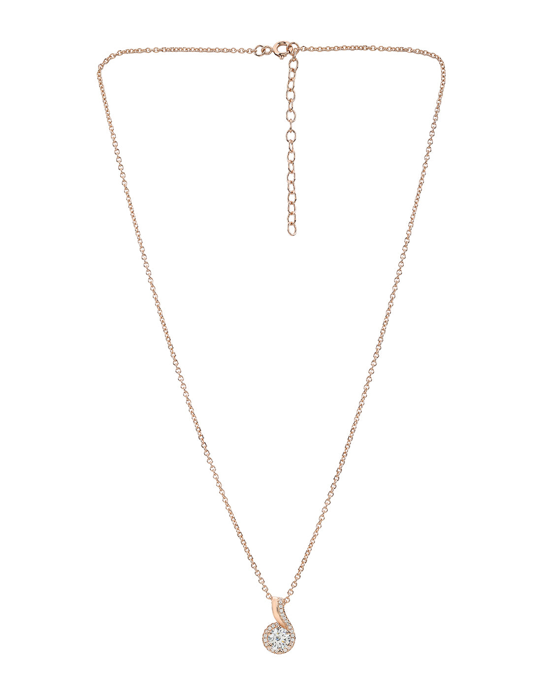18KT Rose Gold Plated CZ Solitaire Swirl Pendant with Chain