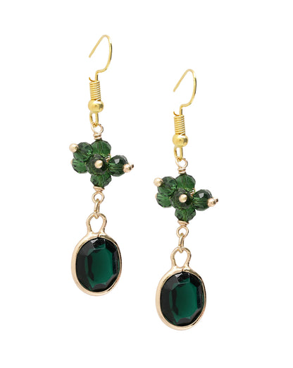 Gold Plated Green Crystal Studded Contemporary Oval Drop Earring