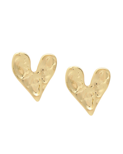 Gold Plated Bold Textured Heart Stud Earring