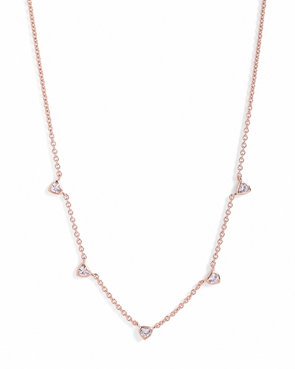 18kt Rose Gold Plated Multiple CZ Heart Charm Necklace