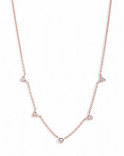 18kt Rose Gold Plated Multiple CZ Heart Charm Necklace