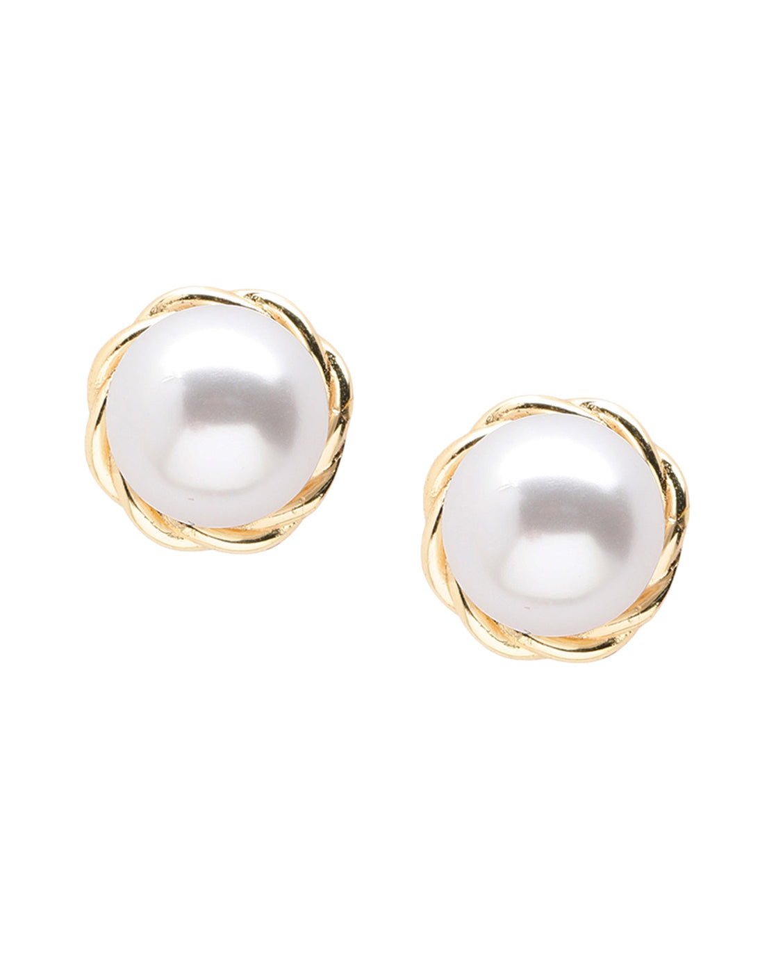Gold Plated Braided Edged Bold Pearl Stud Earring