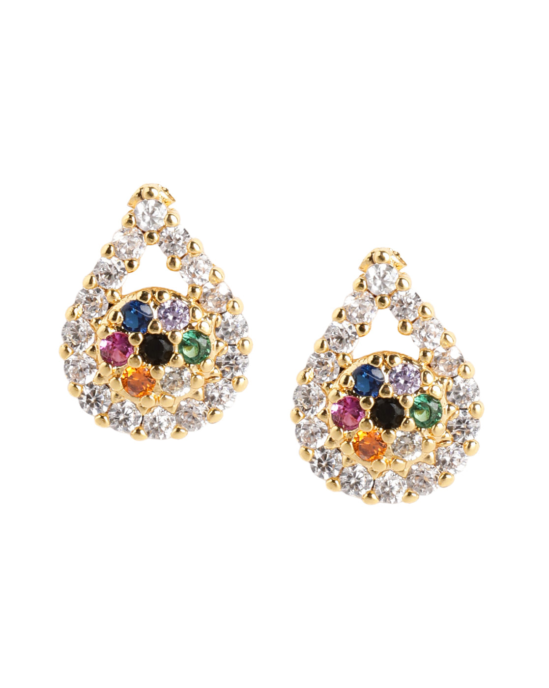 Gold Plated Elegant Multi Colour CZ Studded Tear Drop Petite Stud Earring