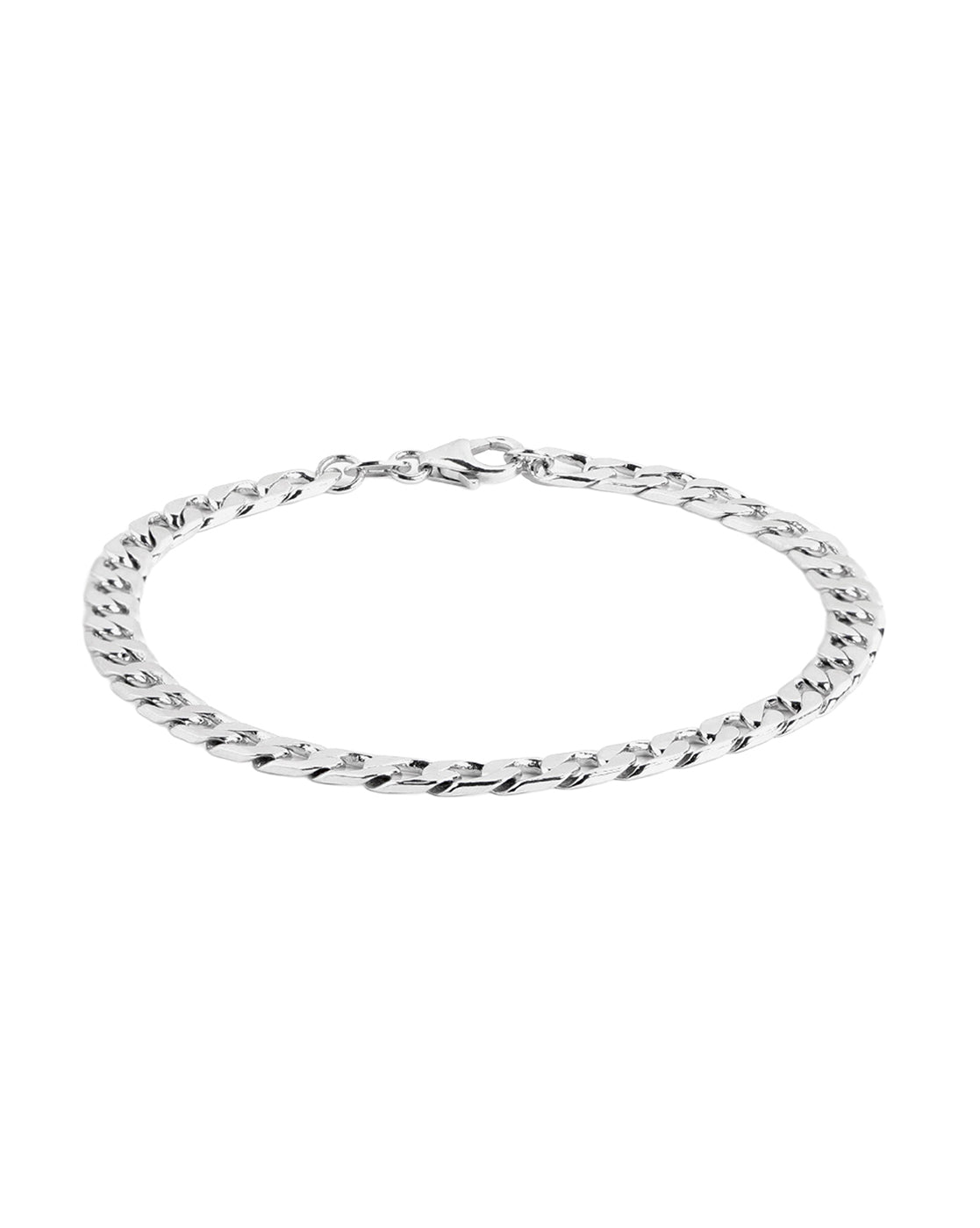Rhodium Plated Diamond Cut Curb Chain Bracelet for Men