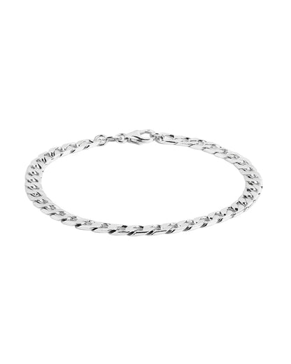 Rhodium Plated Diamond Cut Curb Chain Bracelet for Men