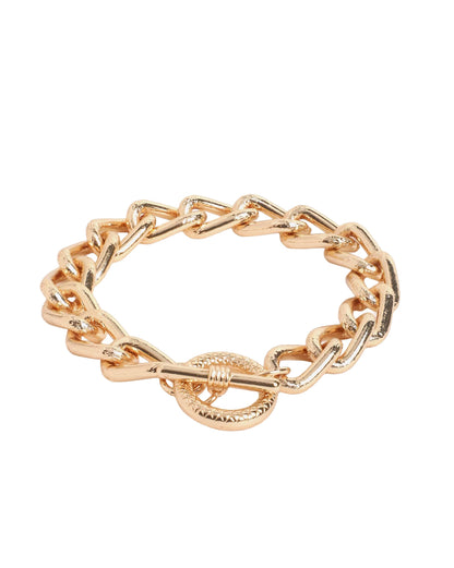 Men Gold Plated Large Cuban Link Toggle Bracelet