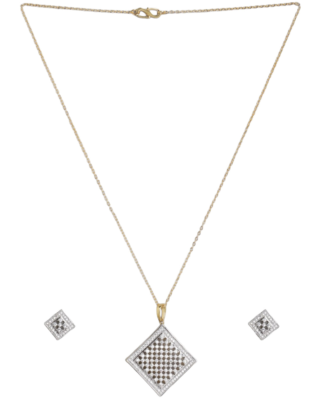 Gold Plated Statement Square CZ Jewellery Set