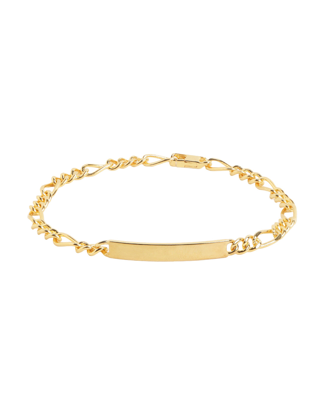 Men 18kt Gold Plated Bar Figaro ID Chain Bracelet