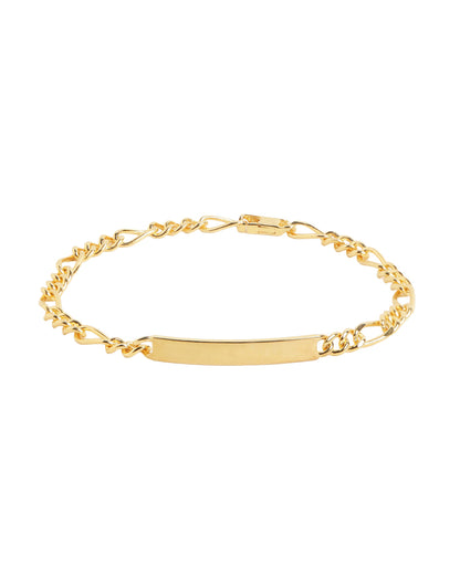 Men 18kt Gold Plated Bar Figaro ID Chain Bracelet