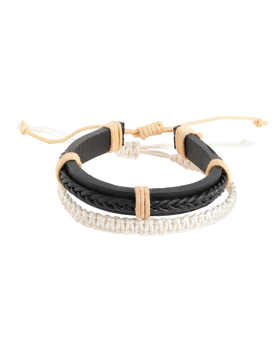 Men Set of 2 Bohemian Multicolour Adjustable Faux Leather Bracelet