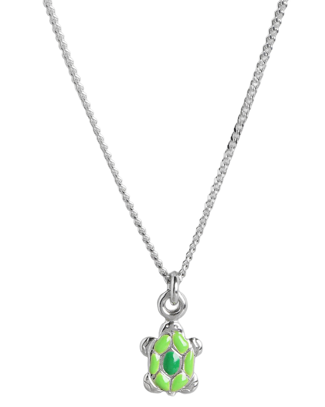 925 Sterling Silver Rhodium Plated Enamel Tortoise Pendant and Chain