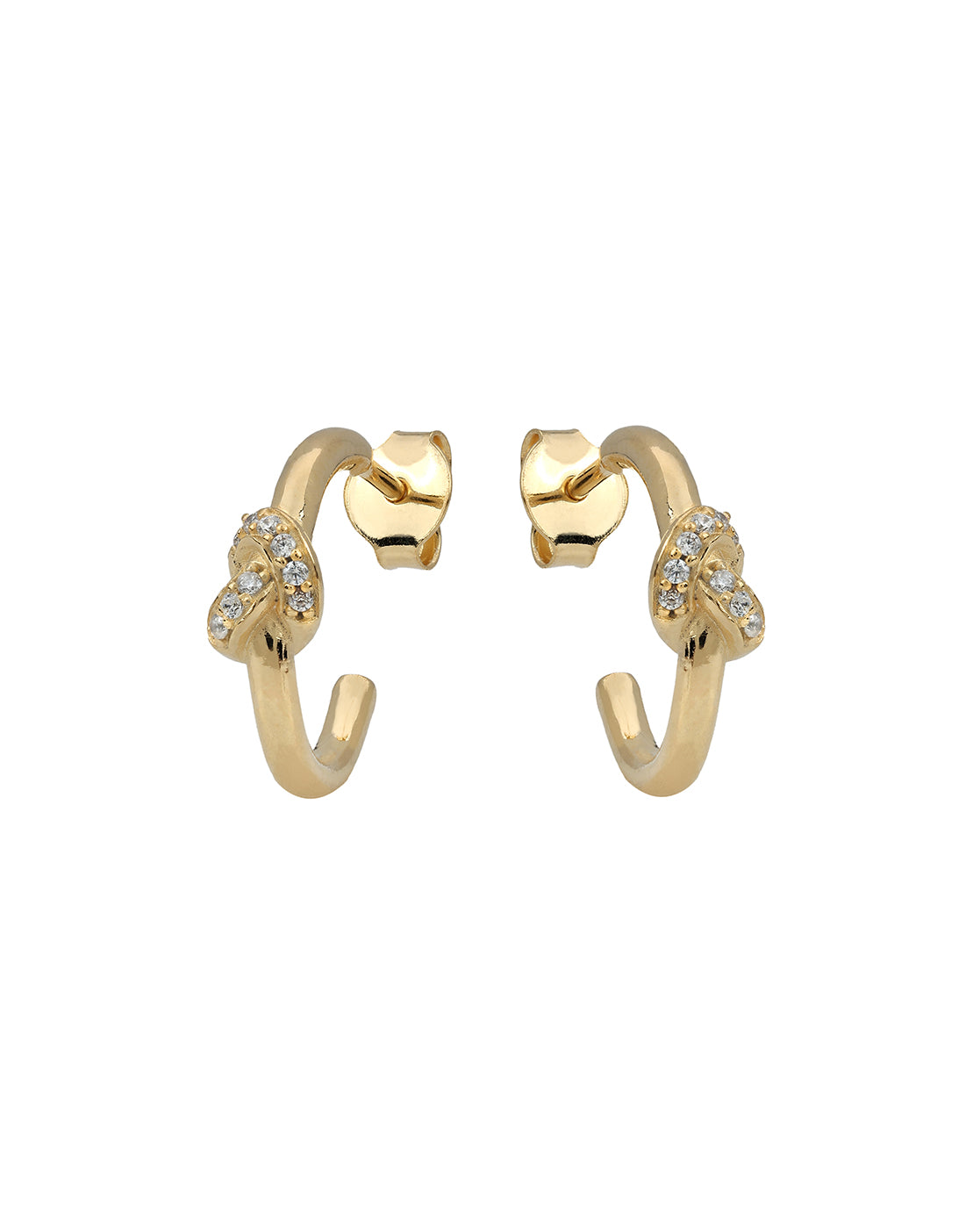 18kt Gold Plated CZ Trendy Knot Half Hoop Earring