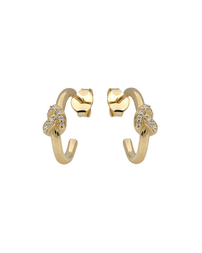 18kt Gold Plated CZ Trendy Knot Half Hoop Earring