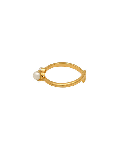 Gold Plated Solitaire with Pearl Adjustable Ring