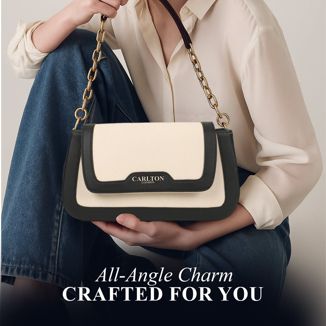 Carlton London Women Handbag - CLLP-945 CREAM BLACK