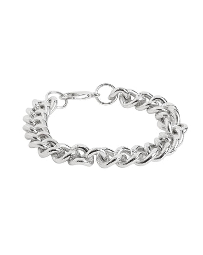 Men Silver Plated Link Curb Bracelet