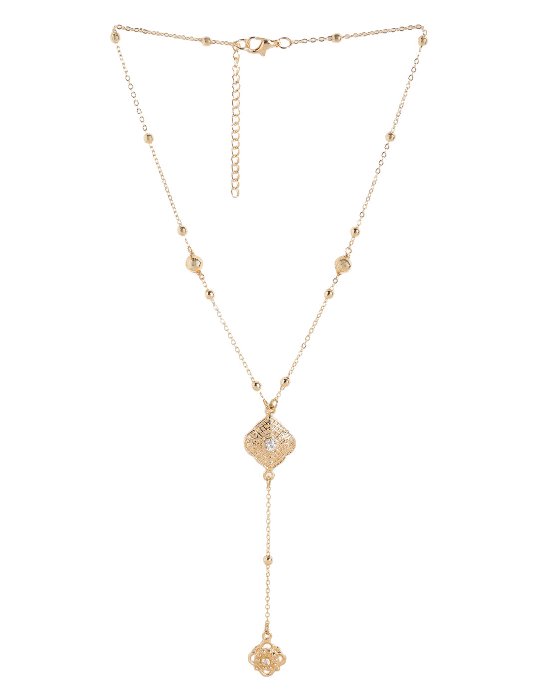 Gold Plated CZ Vintage Filigree Lariat Floral Necklace