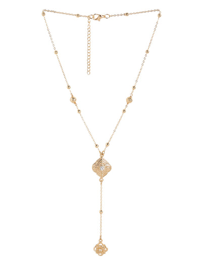 Gold Plated CZ Vintage Filigree Lariat Floral Necklace