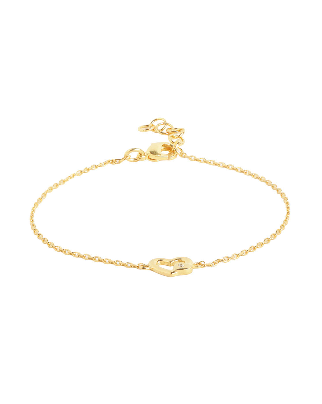 18kt Gold Plated CZ Studded Double Heart Adjustable Link Charm Bracelet