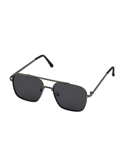Men Metallic and Black Toned Black Polarised Lens Rectangle Sunglasses