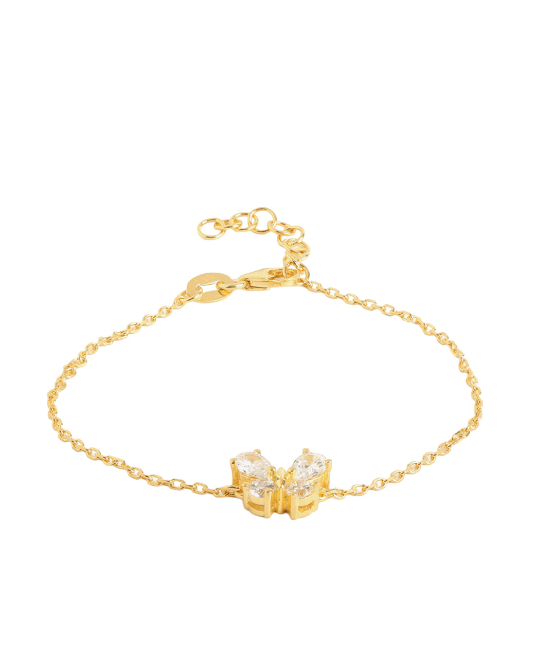 18kt Gold Plated Delicate CZ  Butterfly Charm Adjustable Bracelet