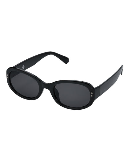Women Black Toned UV Protected Black Lens Oval Retro Sunglasses