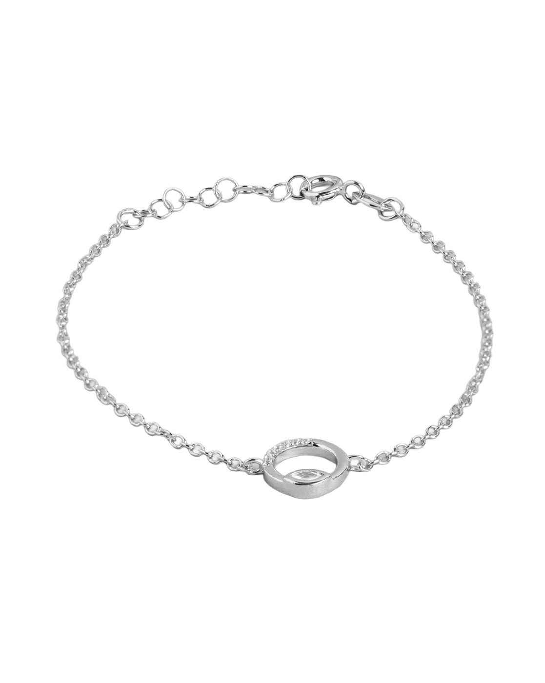 925 Sterling Silver Rhodium-Plated CZ Studded Evil Eye Charm Bracelet