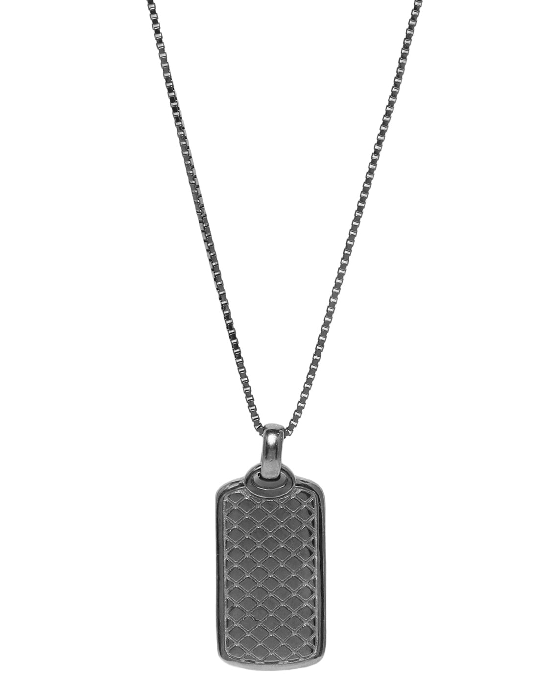 Men Silver Plated Oxidised Dog Tag Pendant and Chain