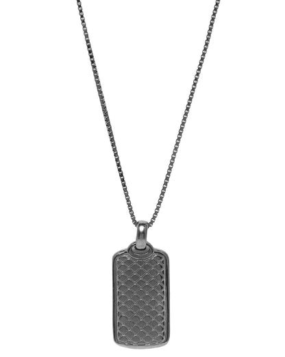 Men Silver Plated Oxidised Dog Tag Pendant and Chain