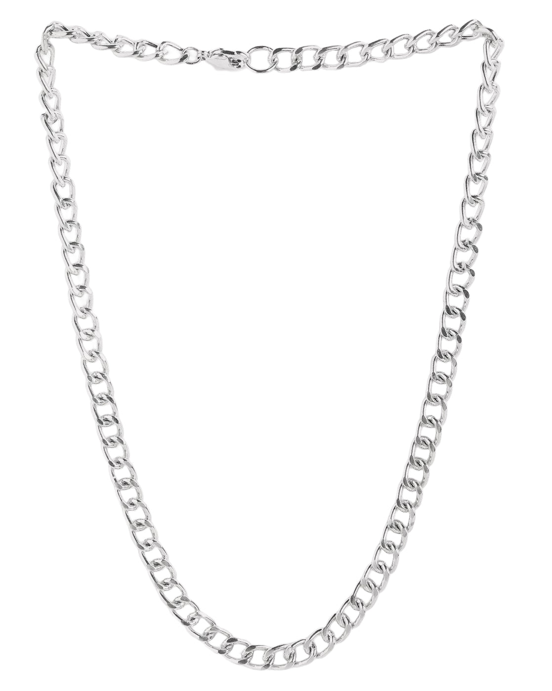 Men Silver Plated Elongated Oval Link Chain Necklace