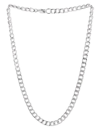 Men Silver Plated Elongated Oval Link Chain Necklace