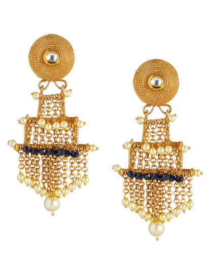 Gold Plated Layered Statement Jhumka Earrings with Pearl