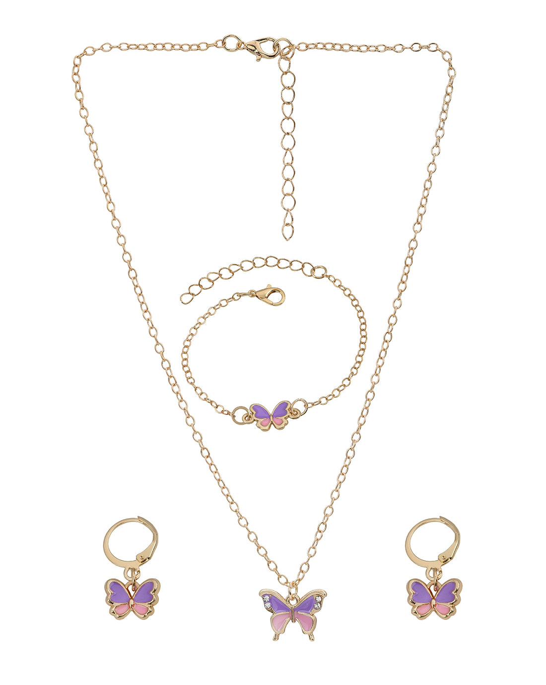 Girls Gold Plated Multi-Colour Butterfly Jewellery Set