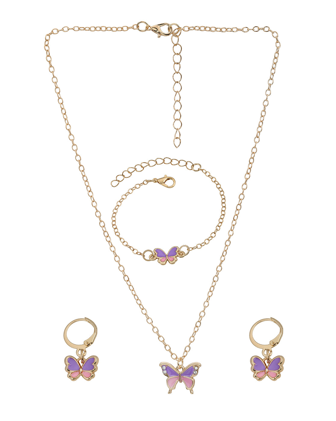 Girls Gold Plated Multi-Colour Butterfly Jewellery Set