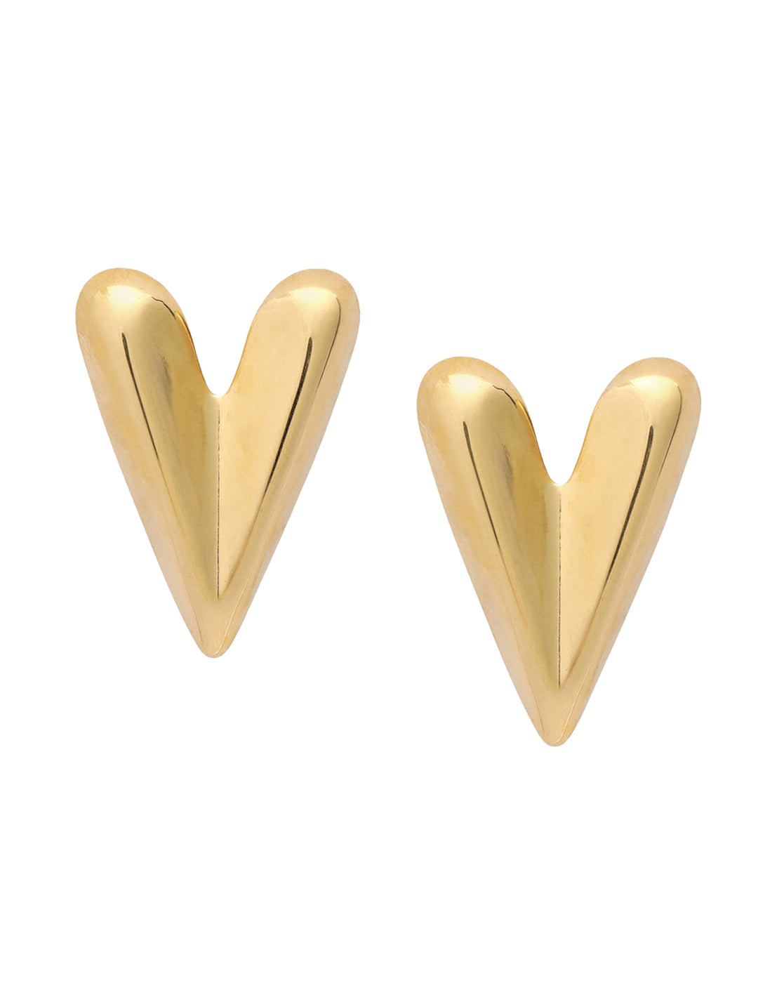 Gold Plated Stylish Elongated V-Heart Stud Earring