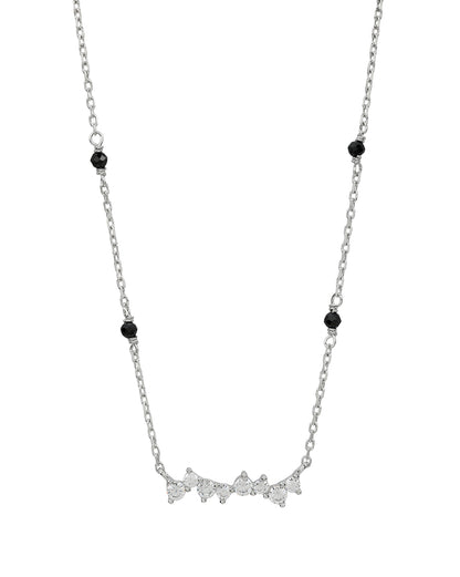 925 Sterling Silver Rhodium Plated Natural black bead &amp; CZ Studded Designer Solitaire Mangalsutra