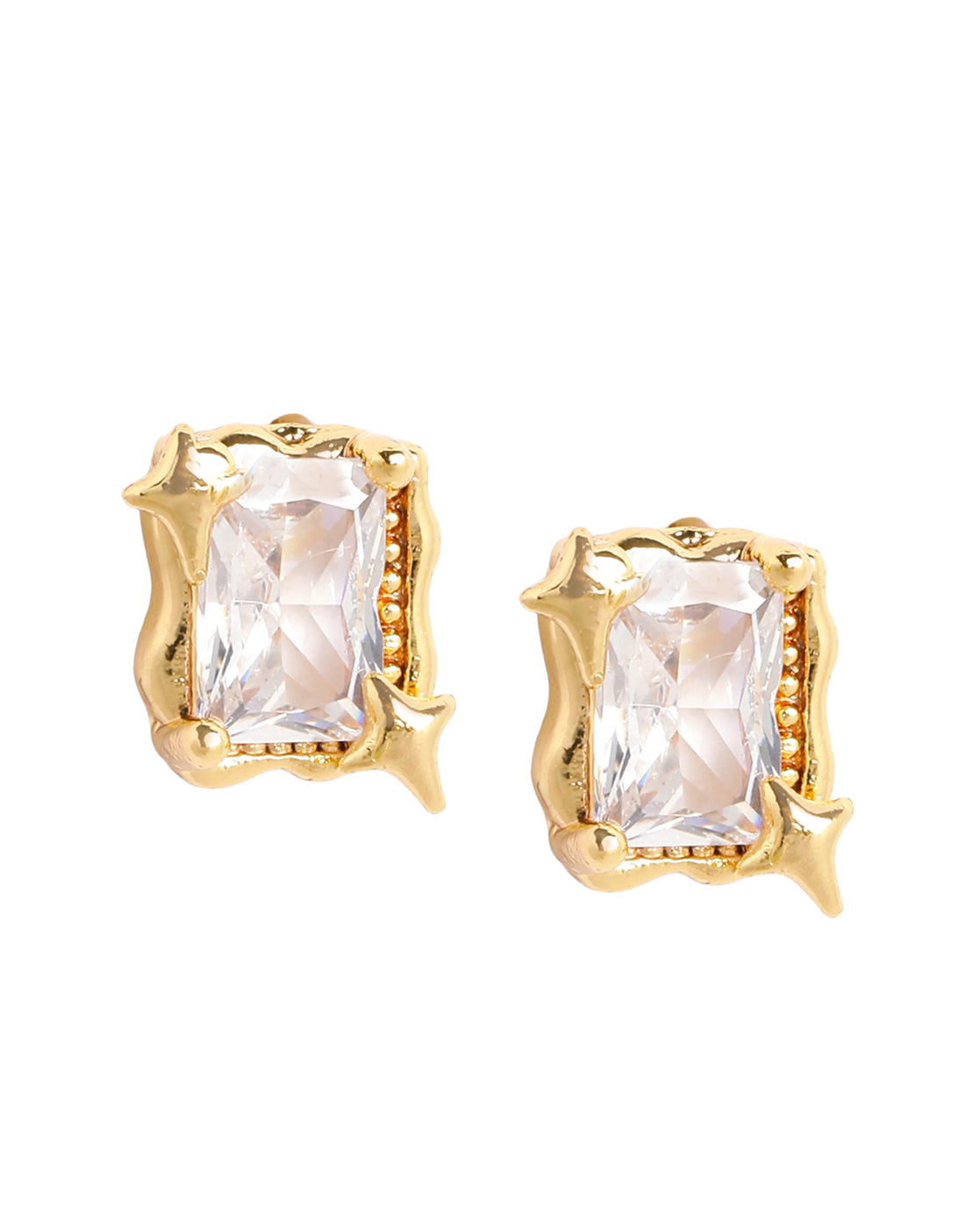 Gold-Plated Petite Emerald-Cut Solitaire CZ Stud Earrings