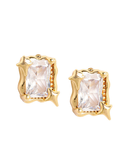 Gold-Plated Petite Emerald-Cut Solitaire CZ Stud Earrings