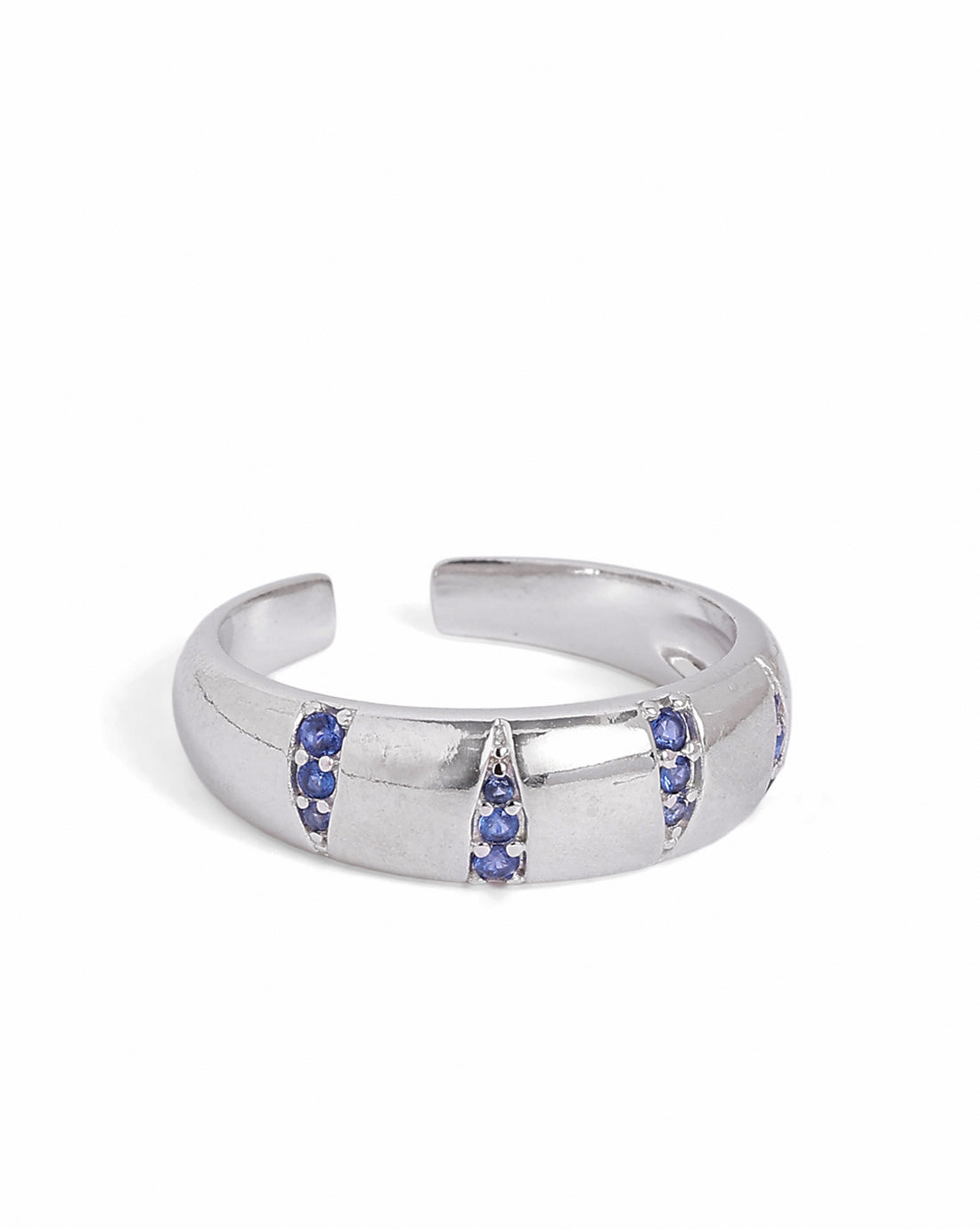 Rhodium Plated Contemporary Sapphire Studded Adjustable Ring