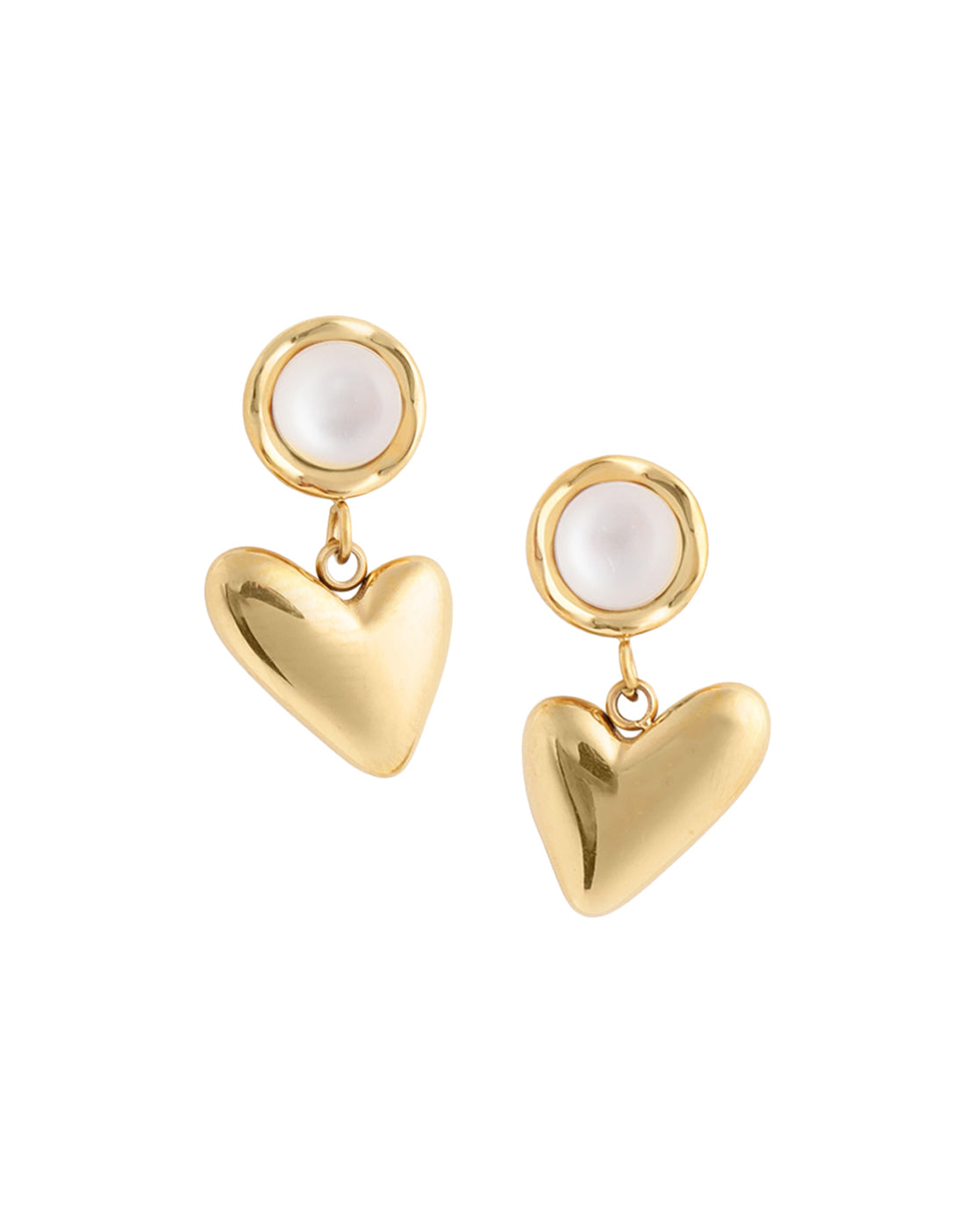 Gold Plated Pearl Studded Heart Drop Dangling Earring