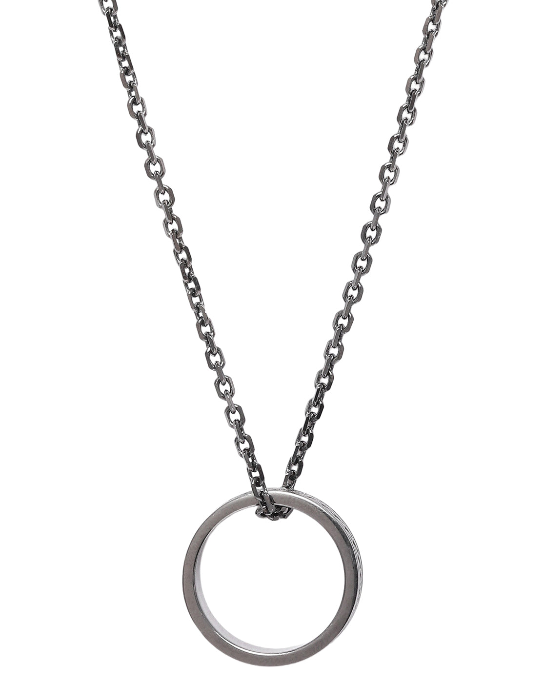 Men Silver Plated Oxidised Ring Pendant and Chain