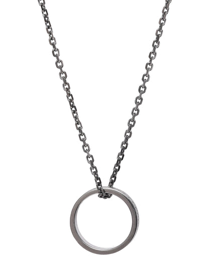 Men Silver Plated Oxidised Ring Pendant and Chain
