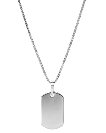 Men Rhodium Plated Dog Tag Pendant and Chain