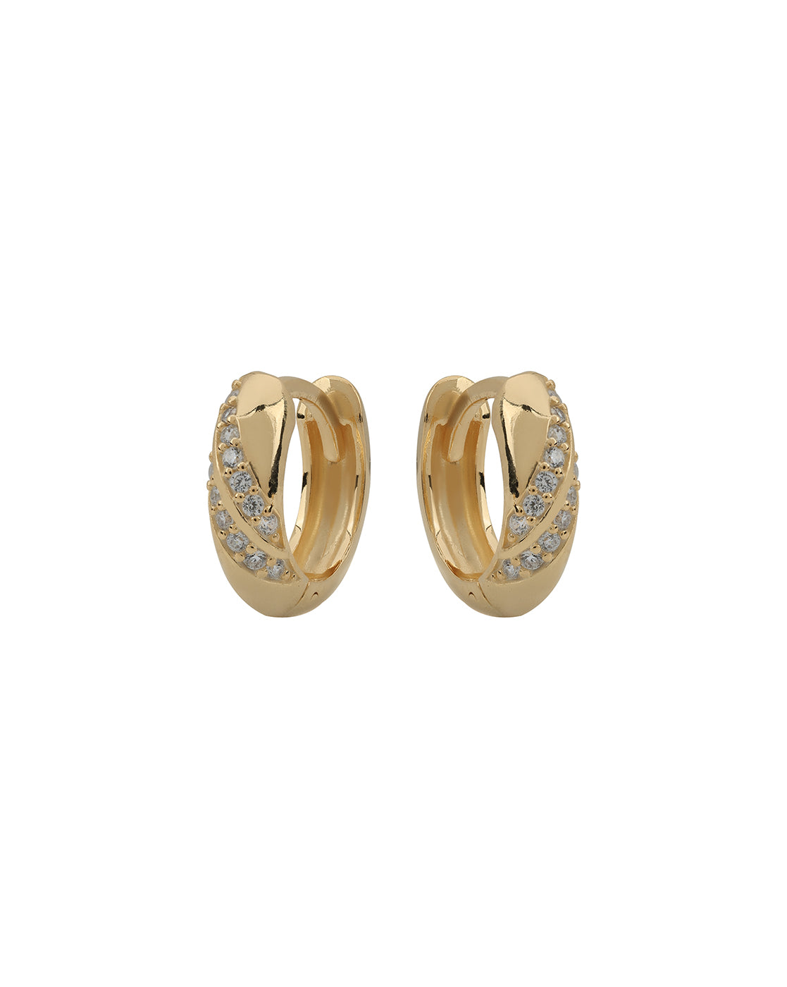 18kt Gold Plated CZ Criss Cross Mini Hoop Earrings