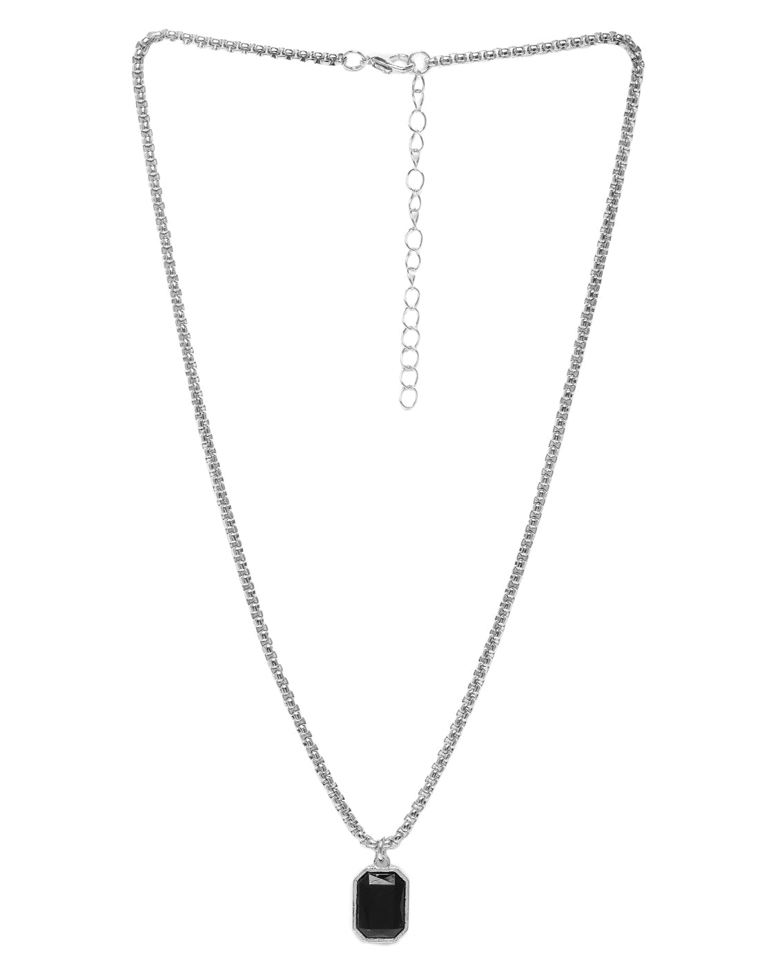 Men Stainless Steel with Black Stone Octagon Pendant and Chain